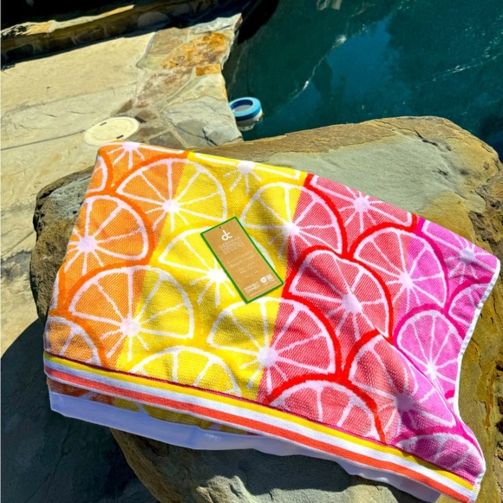 SUPER FUN beach towel🍉🍊🍋zoom in for all the deets! 36x 68 OEKO TEX/cute trim!